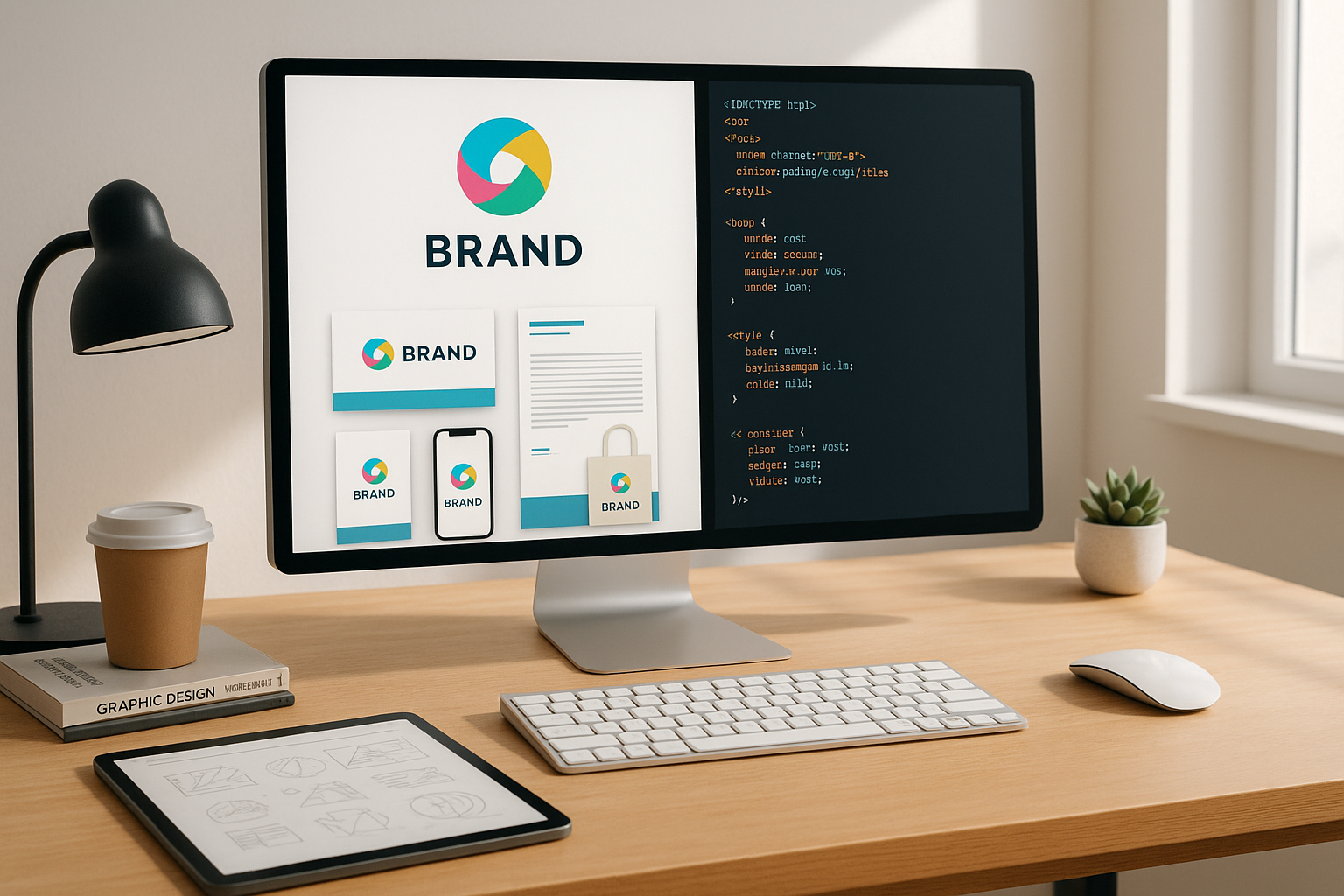 branding design and web developers computer screen on nice office desk