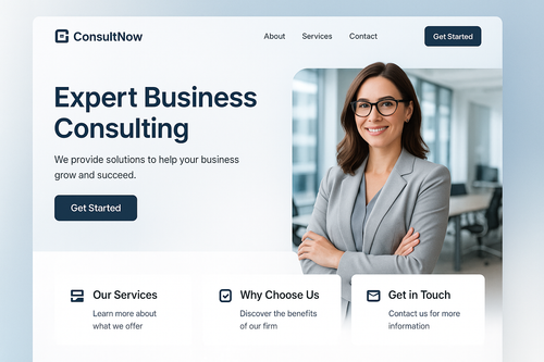 modern user friendly Consulting firm called consultnow website with logo in top left of header